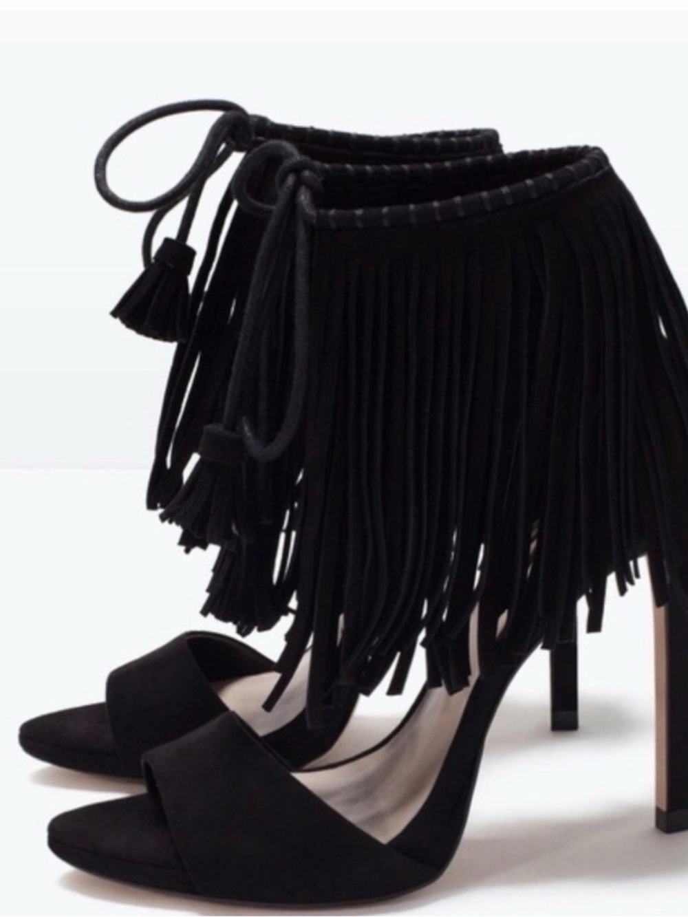 Zara Black Fringe High Heel Sandals - Women's Fashion Heels